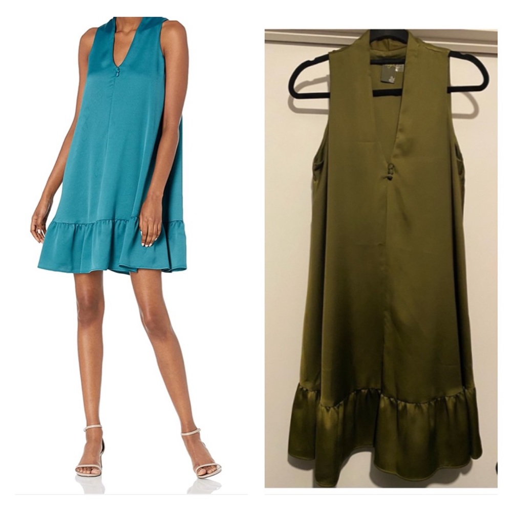 EUC Taylor Green Sleeveless Dress with Ruffle Detail and Covered Buttons